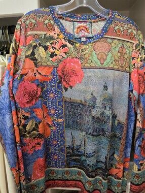 Johnny Was Multicolor Floral & Tapestry Long Sleeve Tee